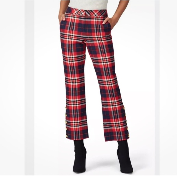 Trina Turk Pants - Trina Turk Mercury Pants Ankle Plaid Tartan Red Navy Size 8 Womens Holiday Xmas